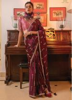 Viscose Sattin Dark Pink Party Wear Embroidery Work Saree